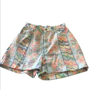 VTG Stuffed Shirt Printed Pastel Denim High Waisted Shorts Retro 80’s Summer 7/8